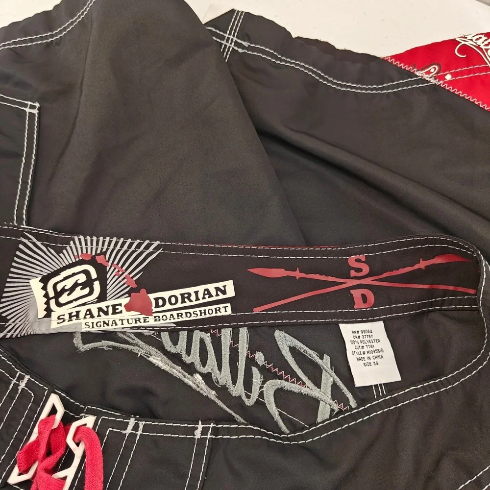 Billabong Board Shorts Mens 34 Black Red Bandana Shane Dorian Signature Surf